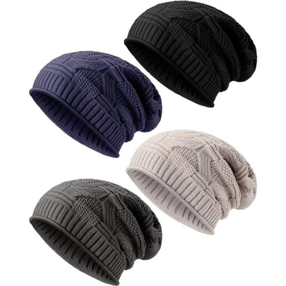 Other - 4 Pieces Knit Slouchy Beanie Hat Oversized Soft Warm Winter Beanie Hat Unisex